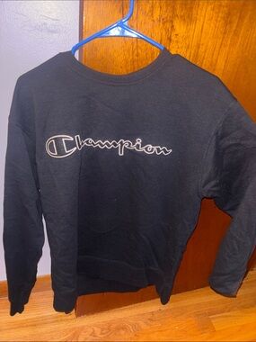 Champion Black Crewneck with White Script Logo